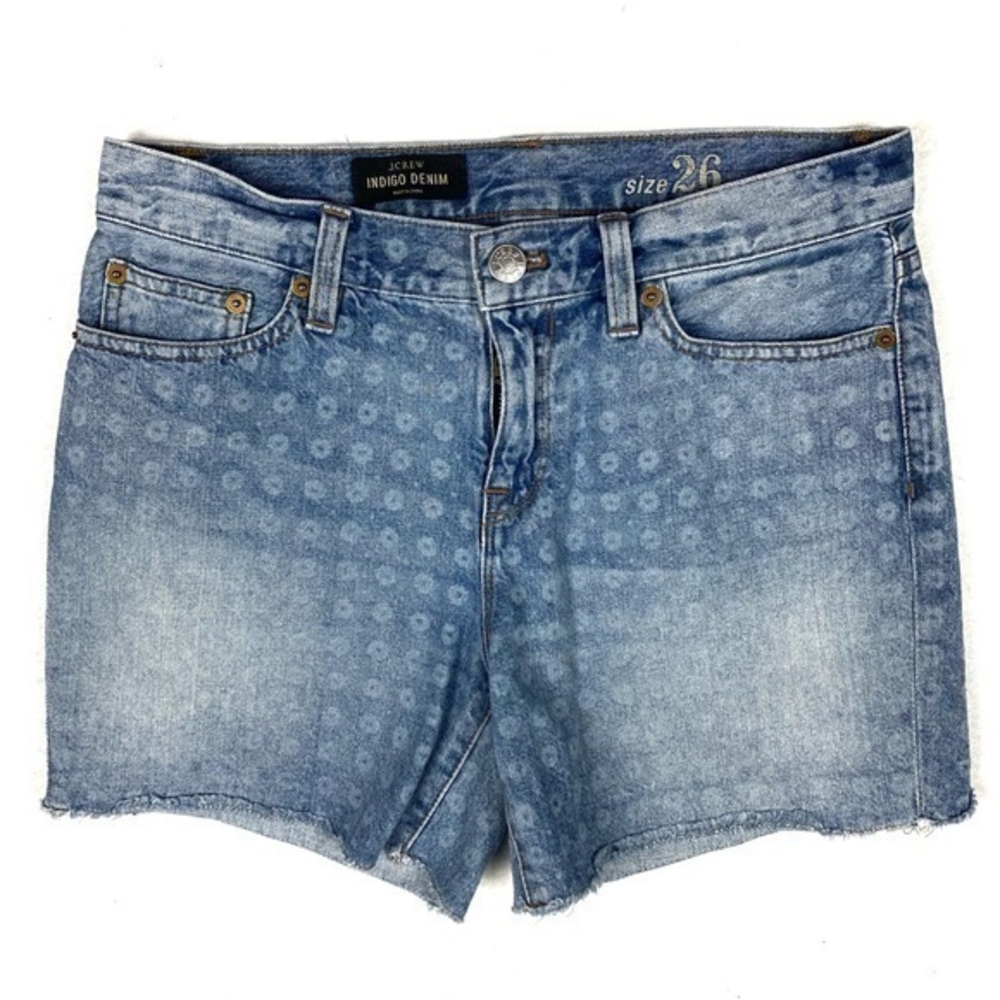 J. Crew Cotton‎ Printed Indigo Denim Cutoff Shorts